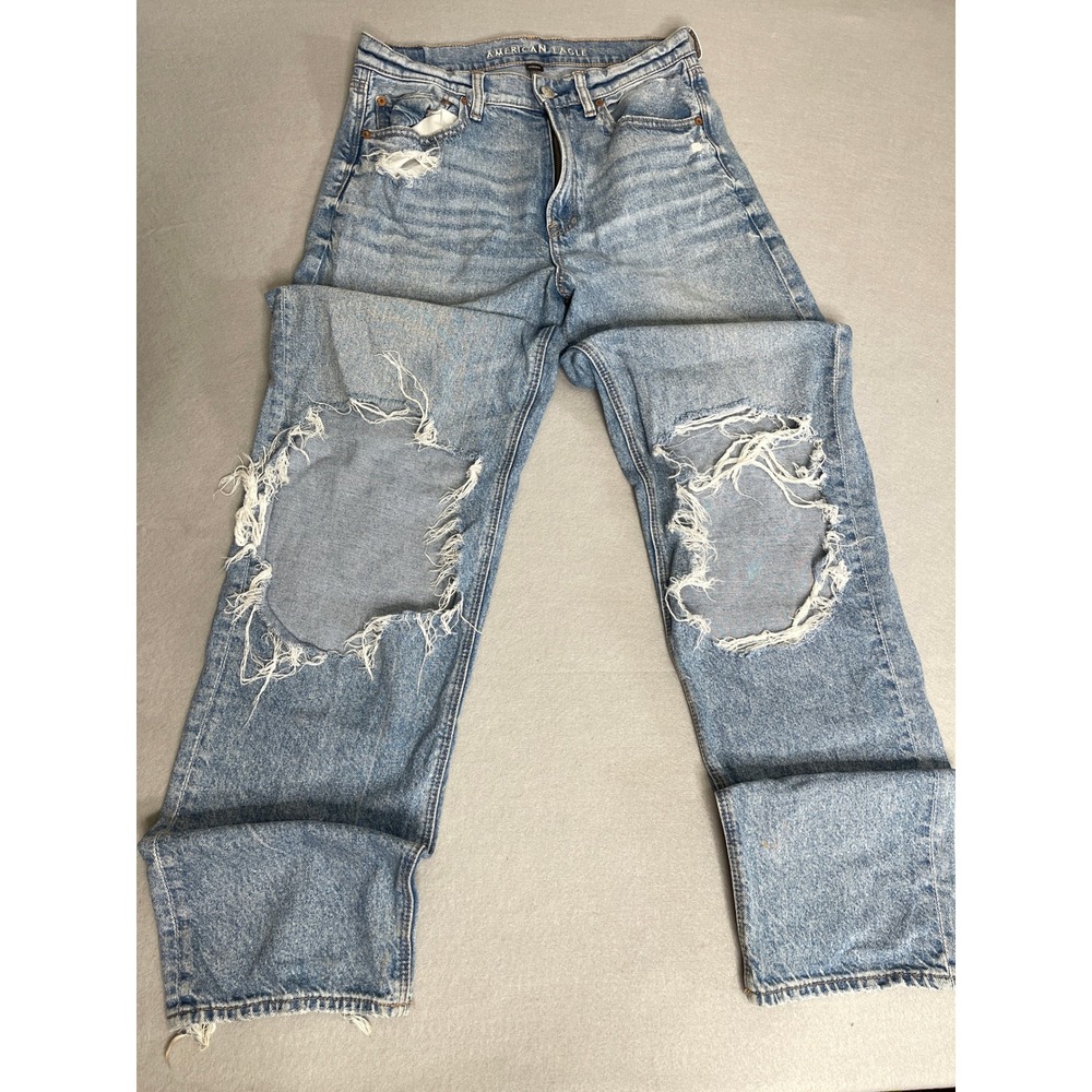 American Eagle Strigid Highest Rise Baggy Destroyed Ripped Jeans Thrashed